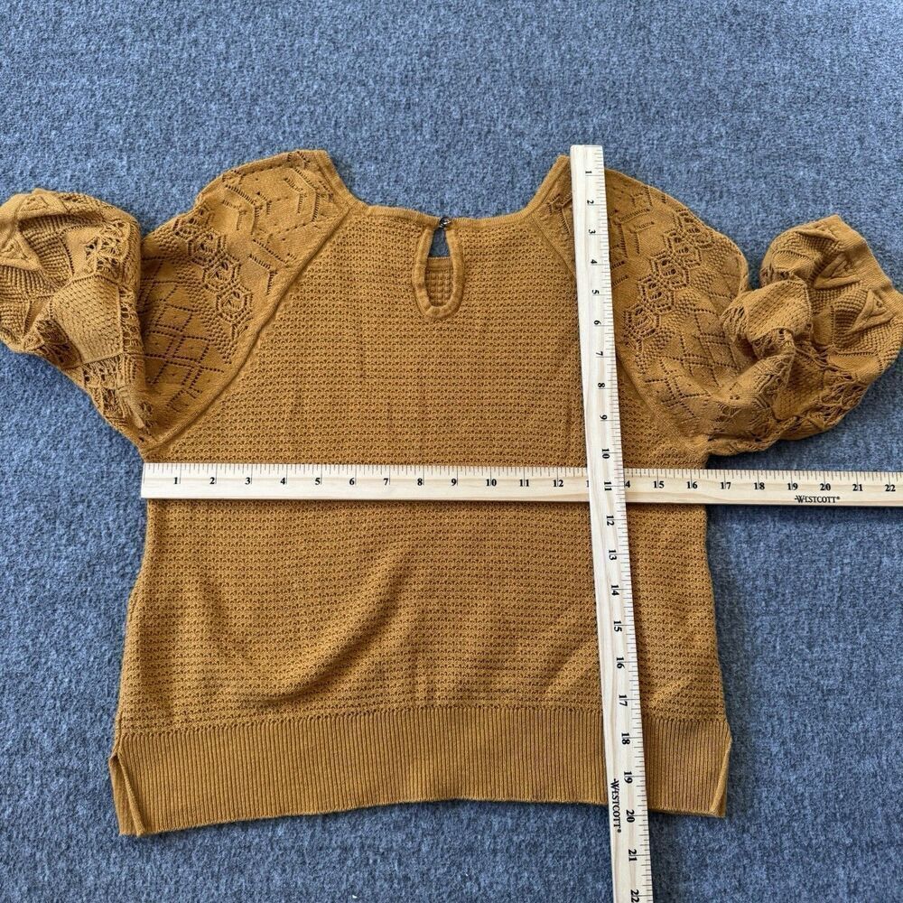 By Anthropologie Martina Pointelle Boho Crochet Sweater Tee Women’s XS Honey - Picture 9 of 9
